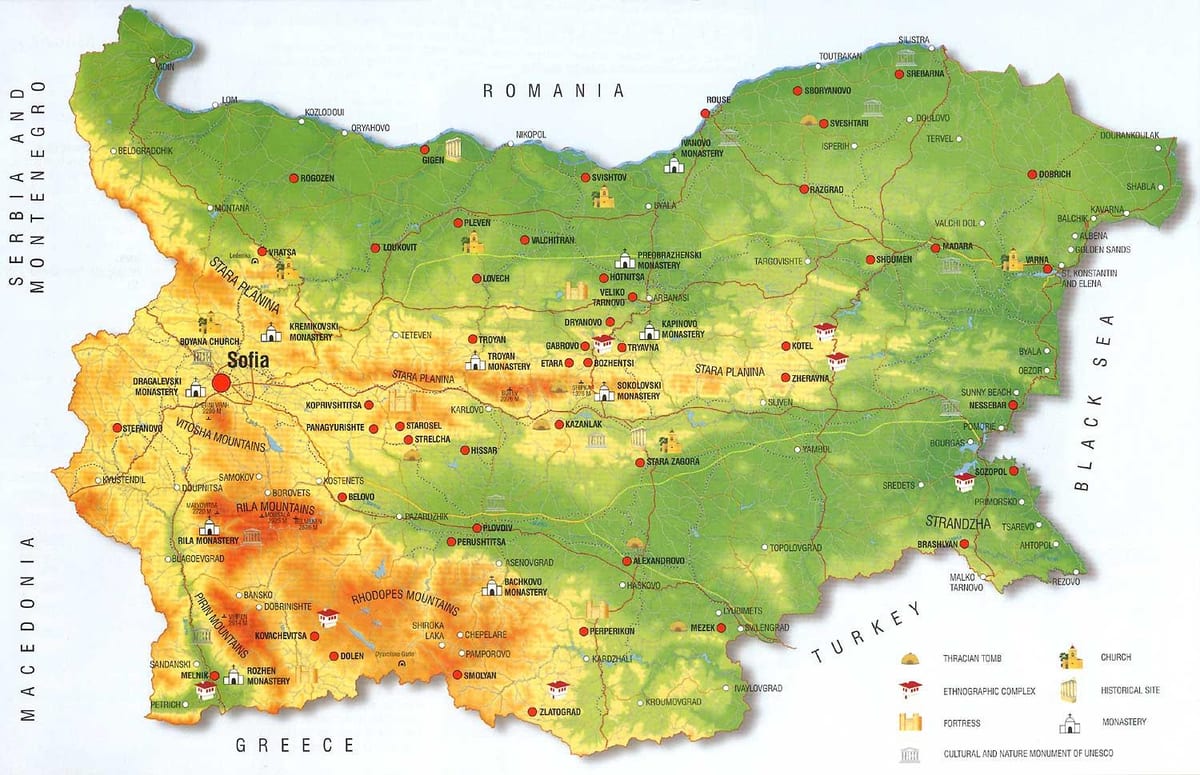 Բուլղարացի լեռները քարտեզ