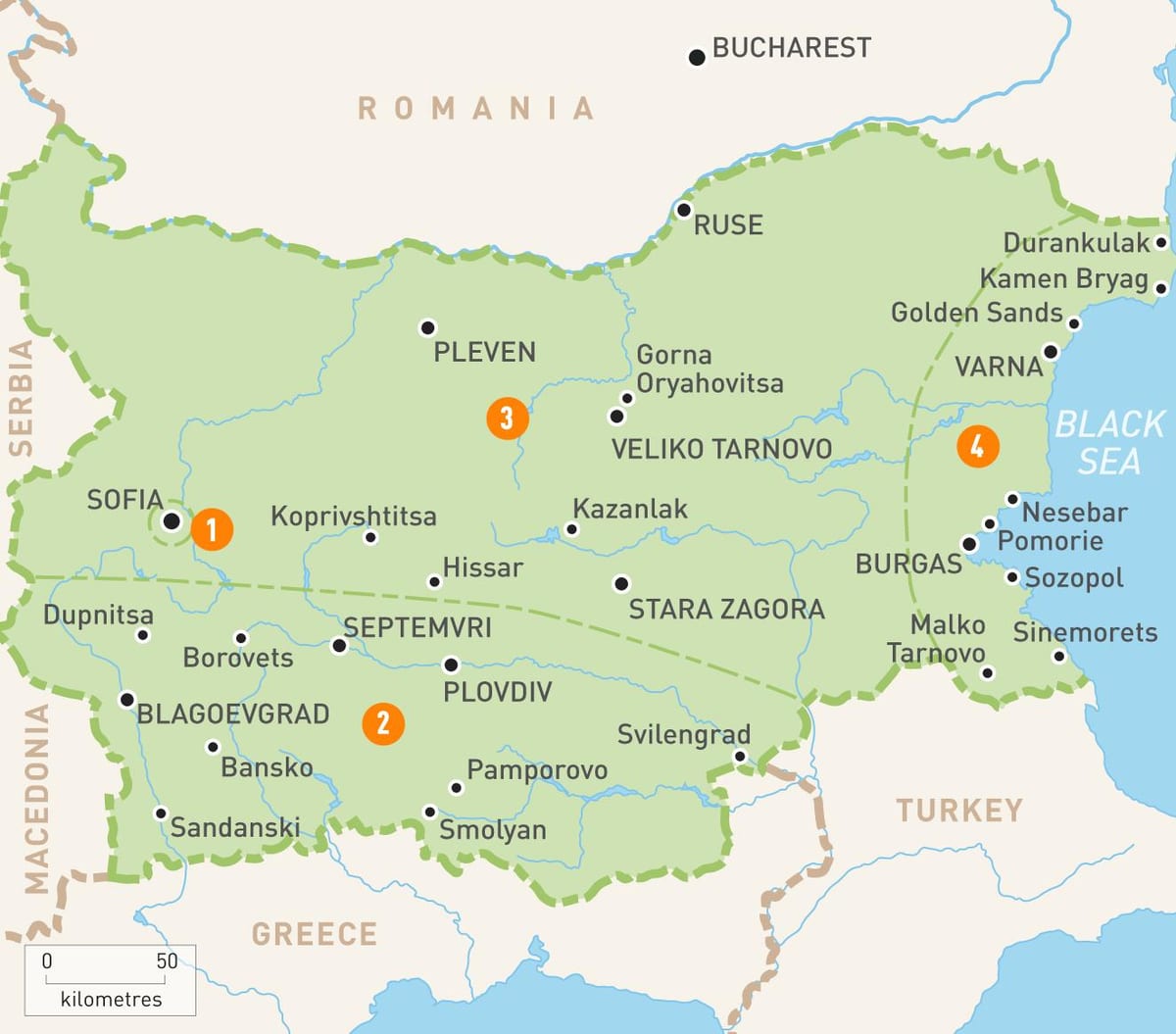 Մարզեր Բուլղարիայի քարտեզի վրա