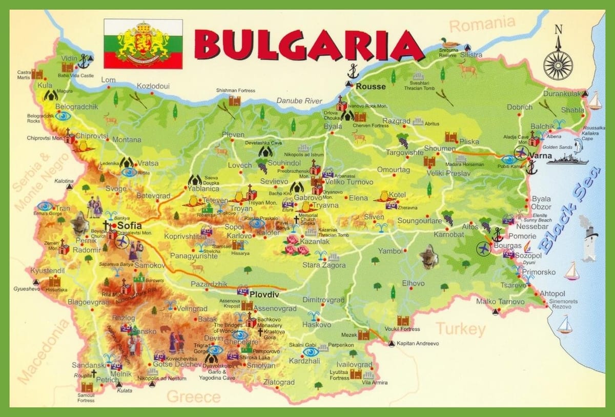 Բուլղարիա վայրերի քարտեզ