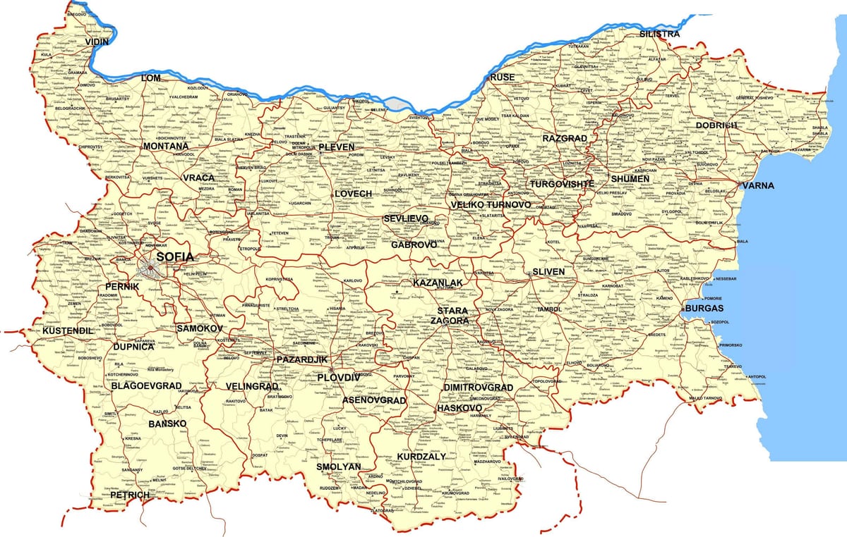 Բուլղարիա երկրի քարտեզ