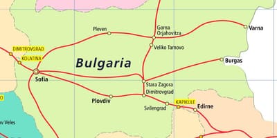 Բուլղարիա գնացքով քարտեզի վրա