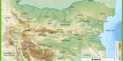 Բուլղարիա մասշտաբի տեղագրական քարտեզի վրա